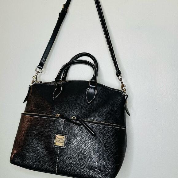 DOONEY & BOURKE Black Pebble Grain Double Pocket Satchel Zipper Shoulder Handbag - Picture 4 of 13